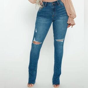 Dark Wash Distressed High Rise Boot Cut Jeans size 15 NWT